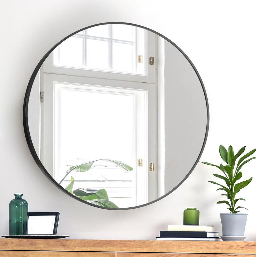 Oikiture Wall Mirror Round 70cm Black
