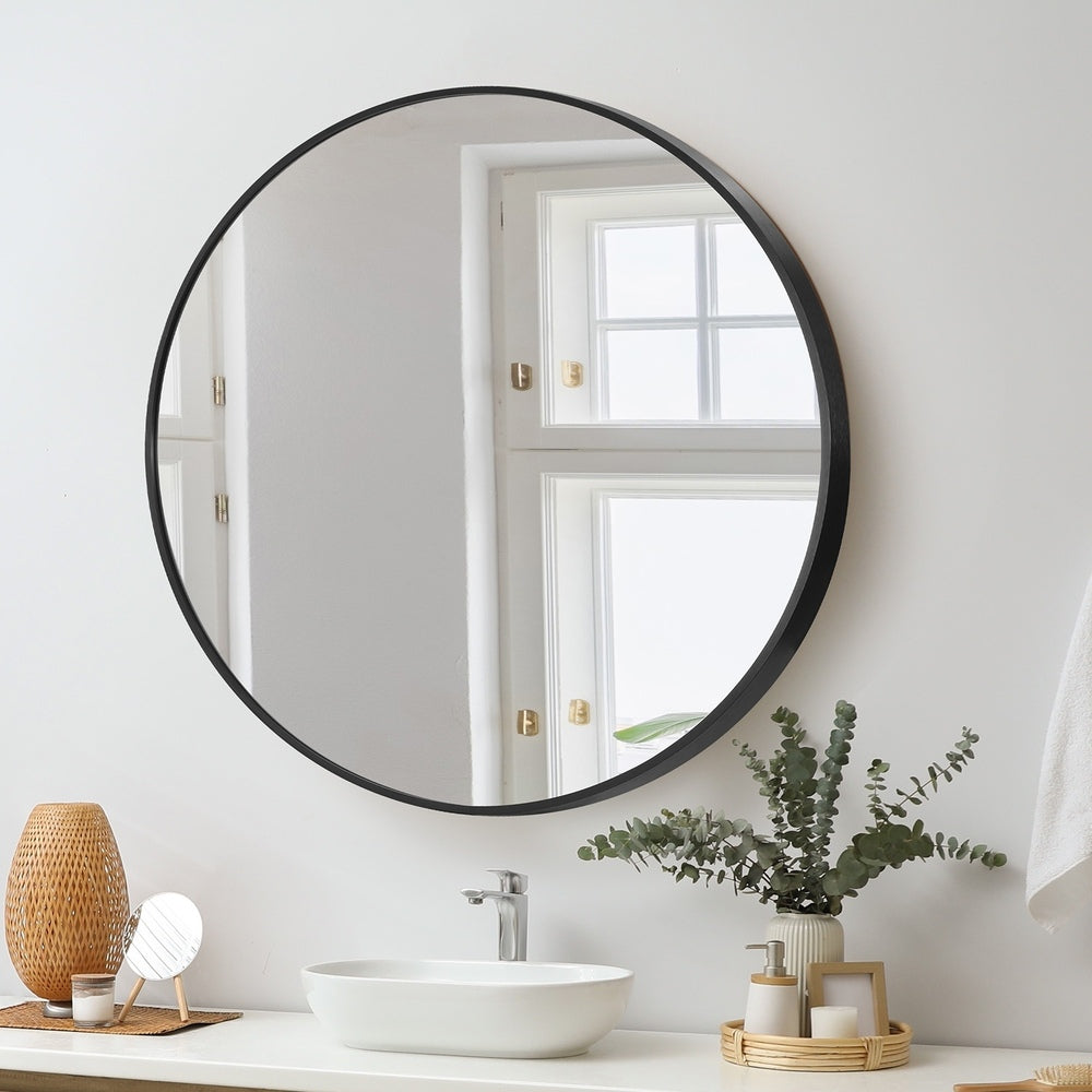 Oikiture Wall Mirror Round Black 80cm