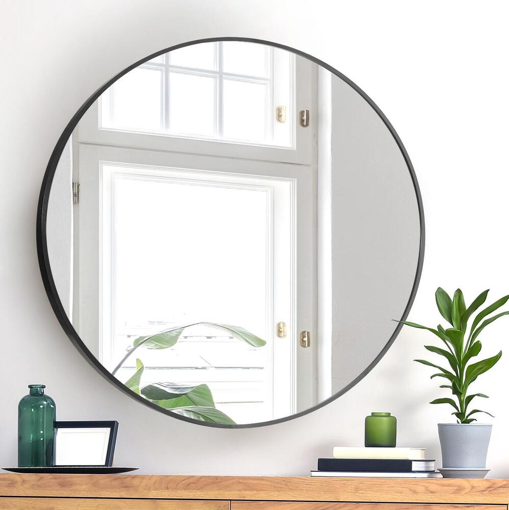 Oikiture Wall Mirror Round Black 80cm