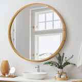 Oikiture Wall Mirror with Wood Frame 90cm Round