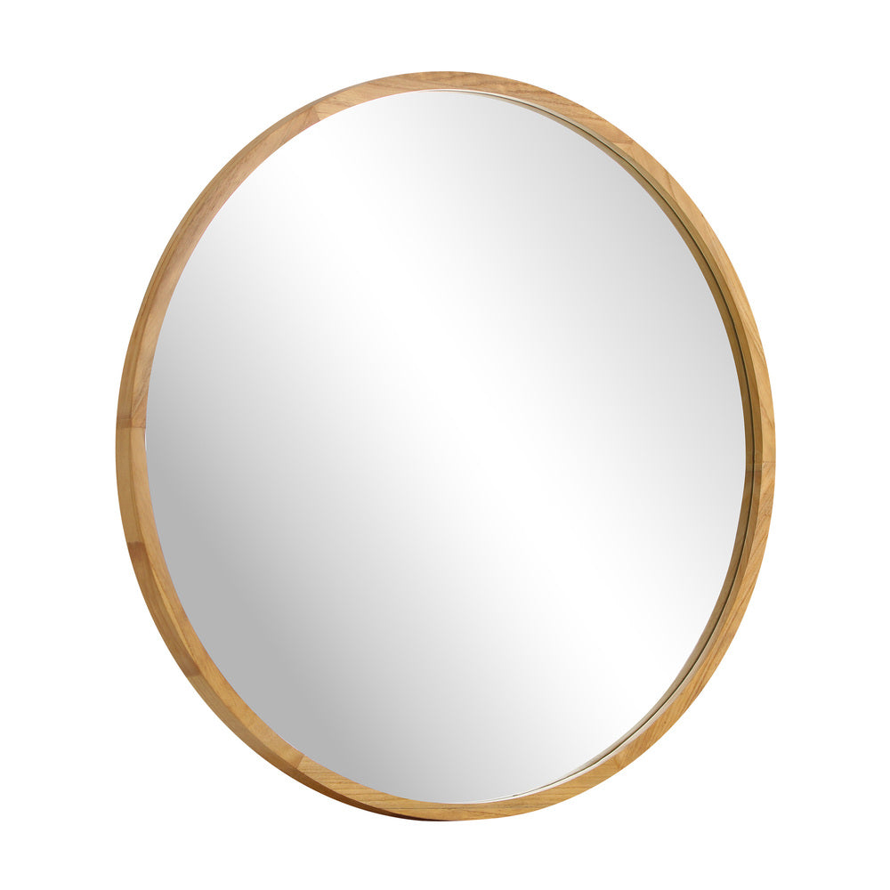 Oikiture Wall Mirror with Wood Frame 90cm Round