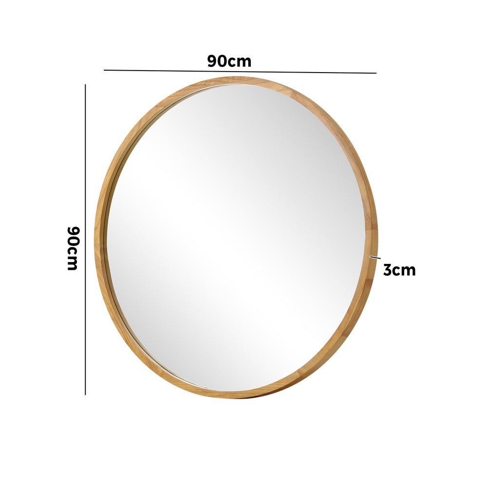 Oikiture Wall Mirror with Wood Frame 90cm Round