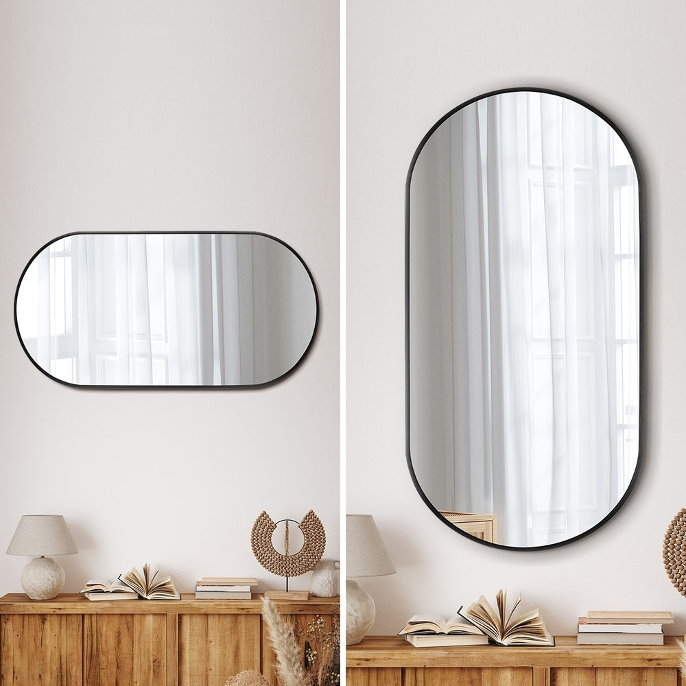 Oikiture Wall Mirrors Oval Mirror Black 84x50cm Set of 2