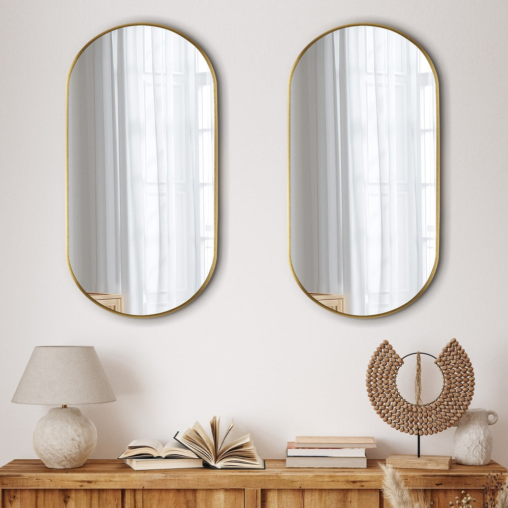 Oikiture Wall Mirrors Oval Mirror Gold 84x50cm Set of 2