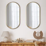 Oikiture Wall Mirrors Oval Mirror Gold 84x50cm Set of 2 - 45-Degree Angle