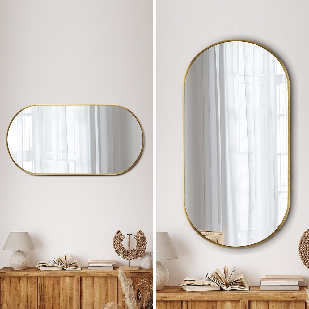 Oikiture Wall Mirrors Oval Mirror Gold 84x50cm Set of 2