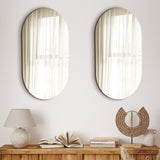 Oikiture Wall Mirrors Oval Frameless Mirror 84x50cm Set of 2 - Low Angle