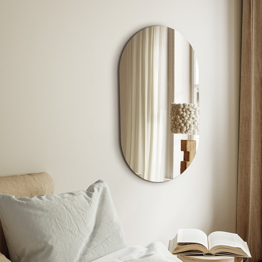Oikiture Wall Mirrors Oval Frameless Mirror 84x50cm Set of 2