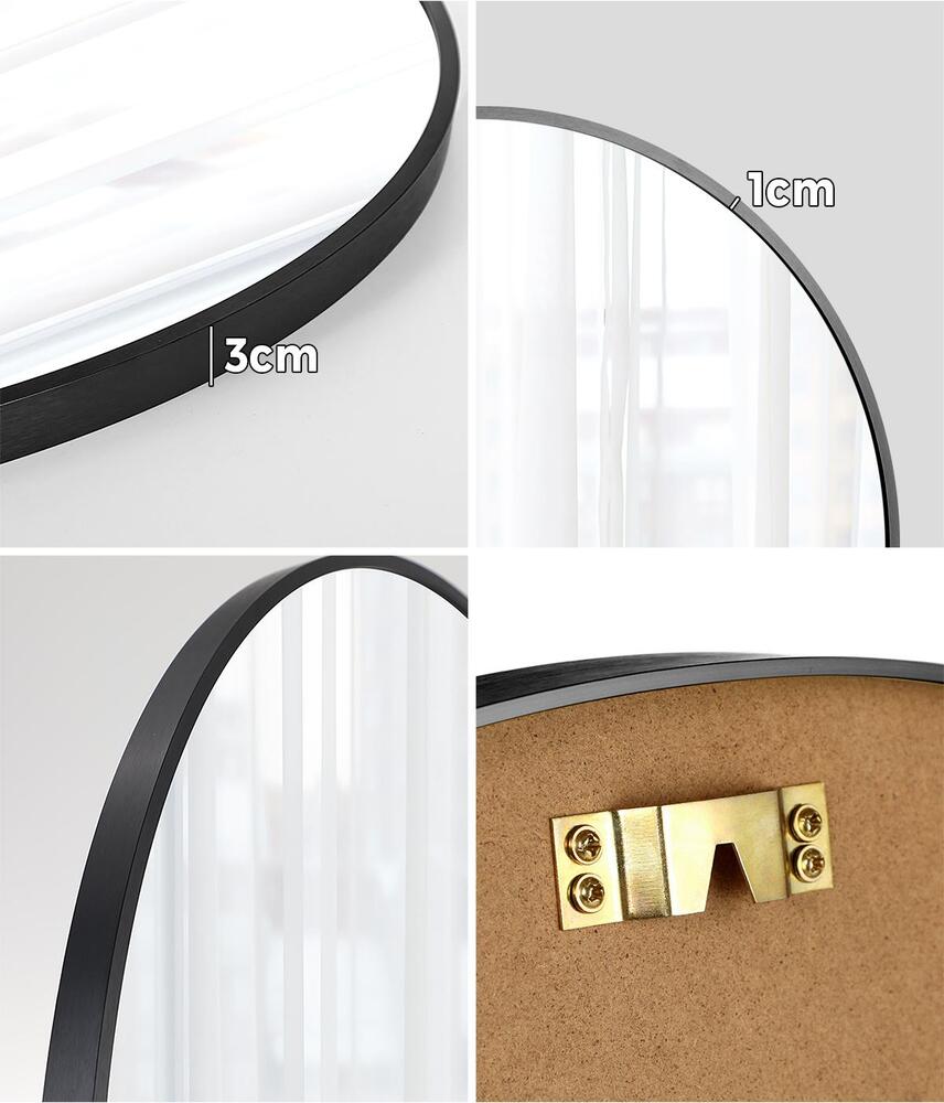 Oikiture Wall Mirrors Round 50cm Black Set of 2