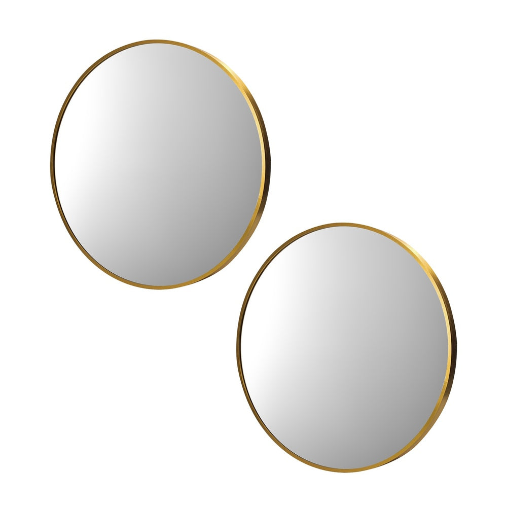 Oikiture Wall Mirrors Round 50cm Gold Set of 2