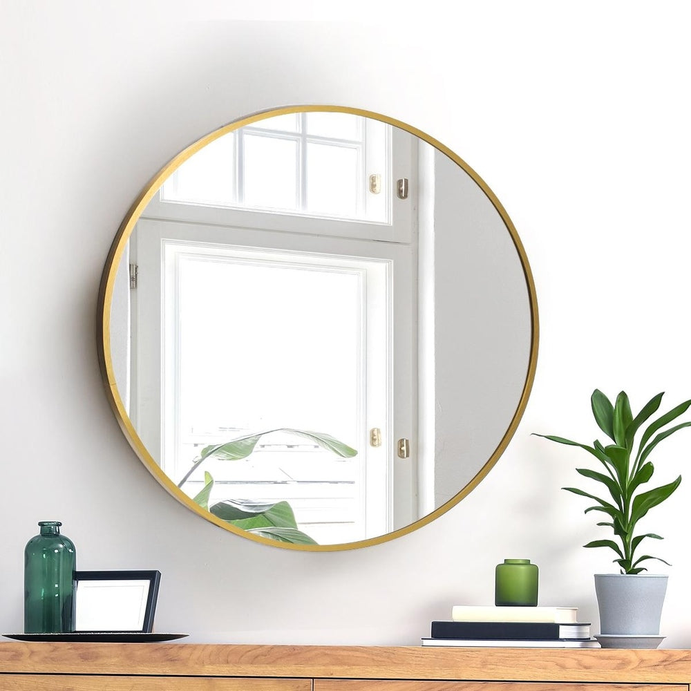 Oikiture Wall Mirrors Round 50cm Gold Set of 2