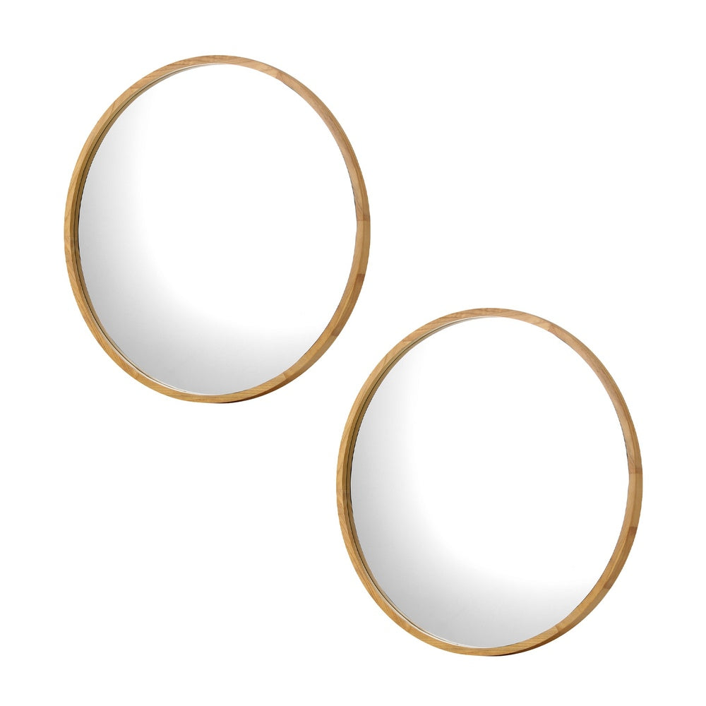 Oikiture Wall Mirrors Round 50cm Wooden Set of 2