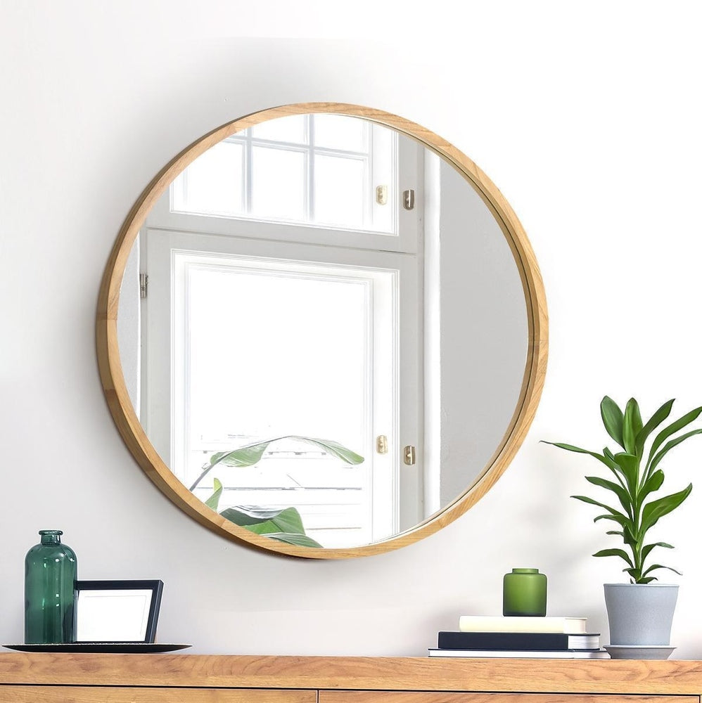 Oikiture Wall Mirrors Round 50cm Wooden Set of 2
