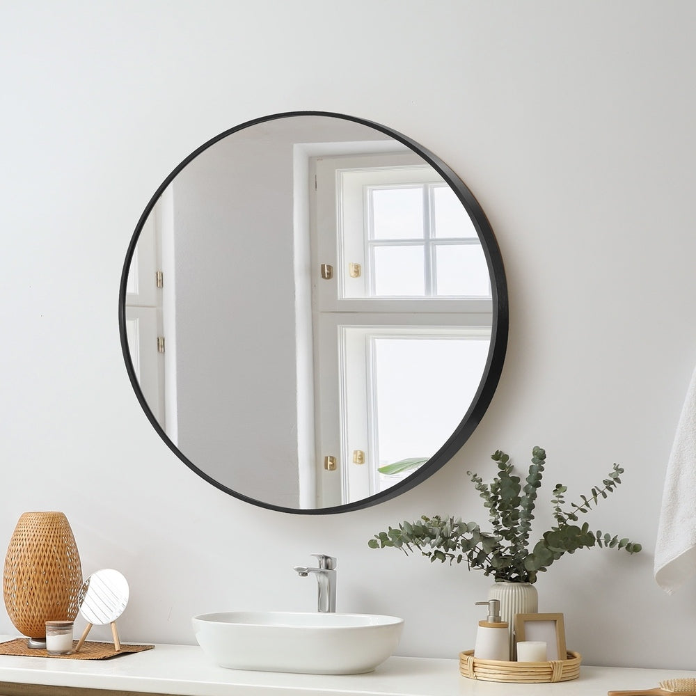 Oikiture 60cm Wall Mirror Round Black