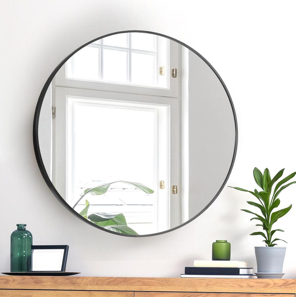 Oikiture 60cm Wall Mirror Round Black