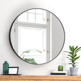 Oikiture 60cm Wall Mirror Round Black - Front View