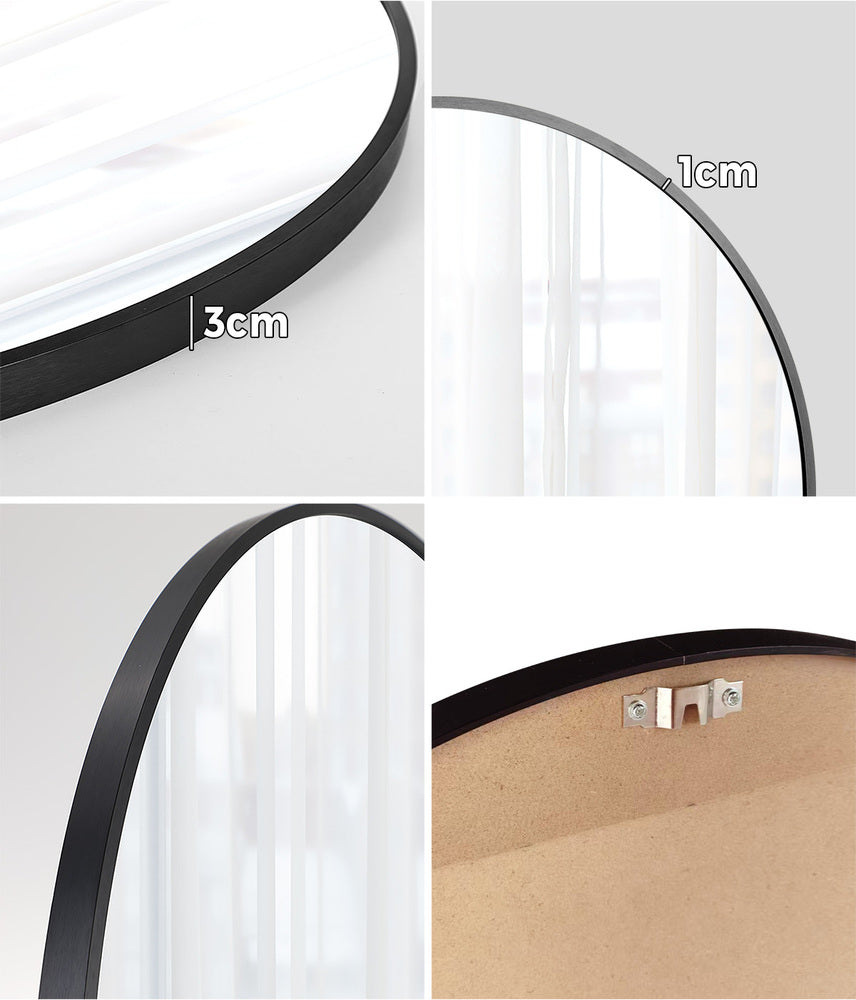 Oikiture Wall Mirrors Round 60cm Black Set of 2
