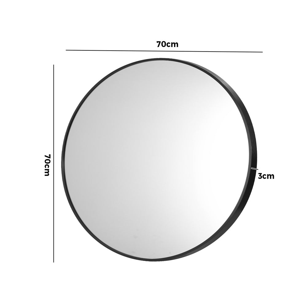 Oikiture Wall Mirrors Round 70cm Black Set of 2
