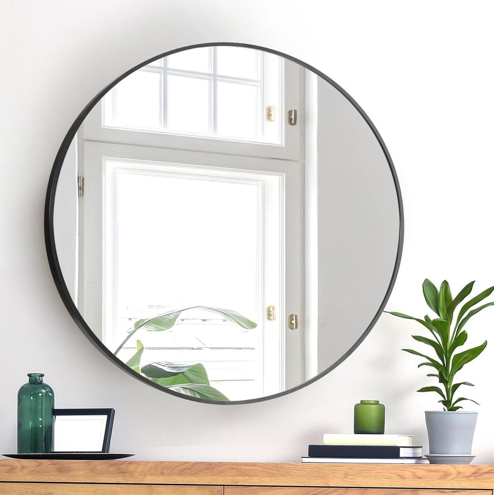 Oikiture Wall Mirrors Round 70cm Black Set of 2