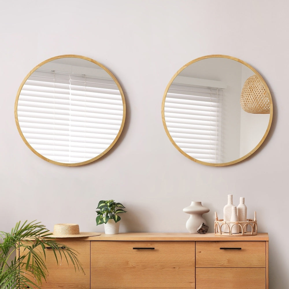 Oikiture Wall Mirrors Round 70cm Wooden Set of 2