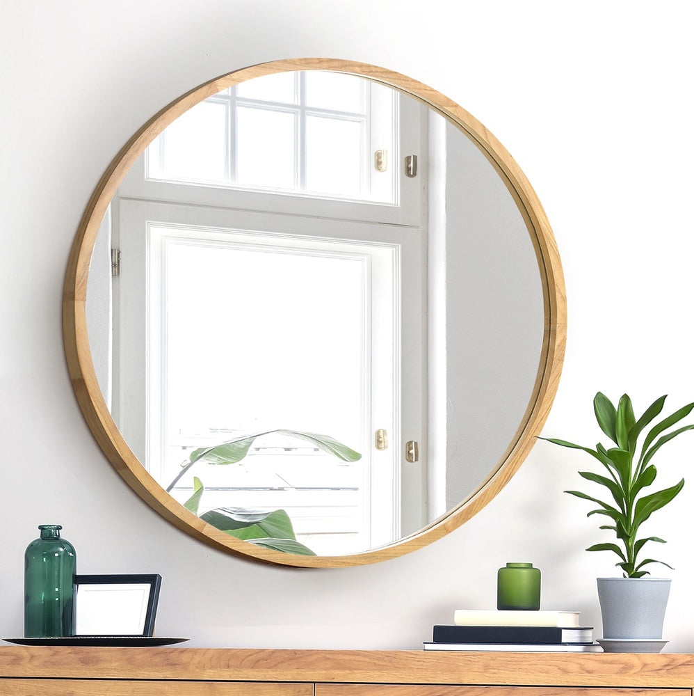 Oikiture Wall Mirrors Round 70cm Wooden Set of 2