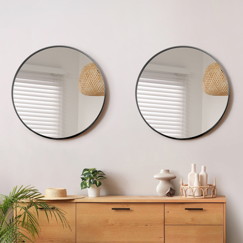 Oikiture Wall Mirrors Round 80cm Black Set of 2