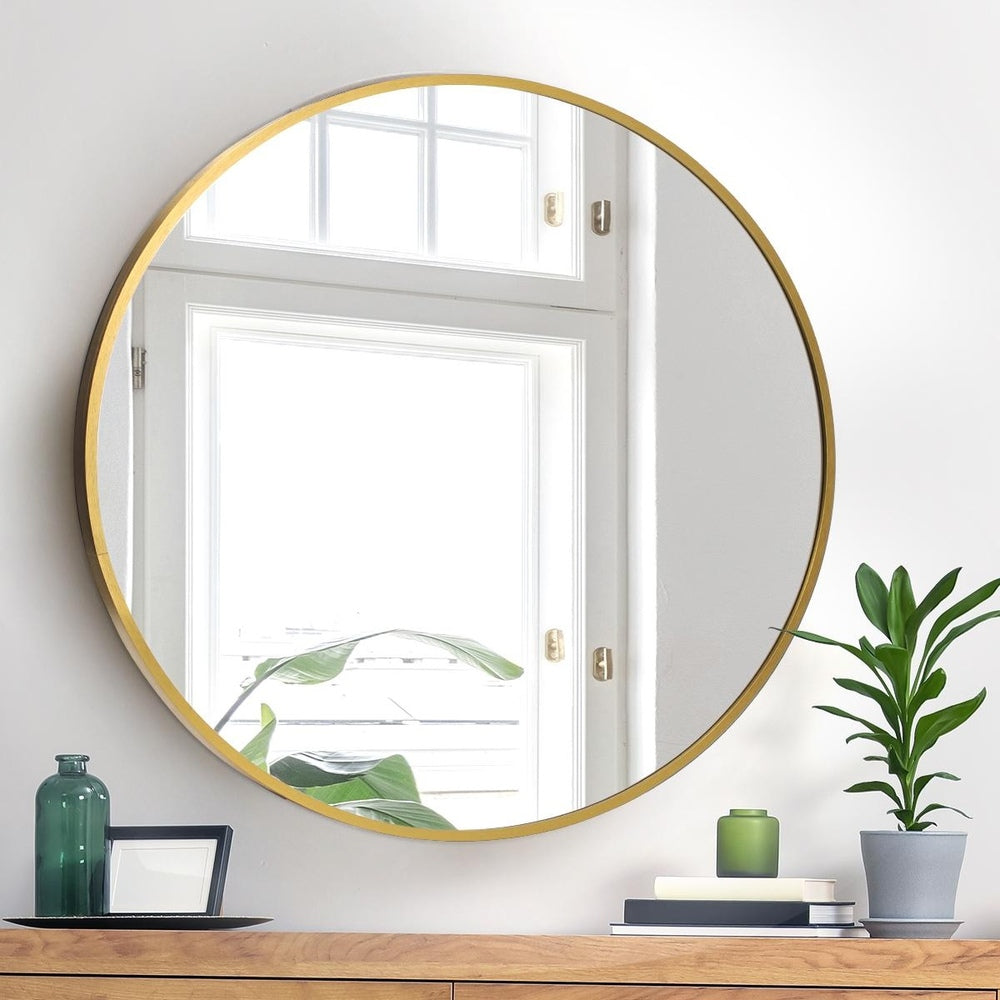 Oikiture Wall Mirrors Round 80cm Gold Set of 2