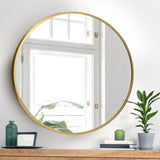 Oikiture Wall Mirrors Round 80cm Gold Set of 2 - Low Angle