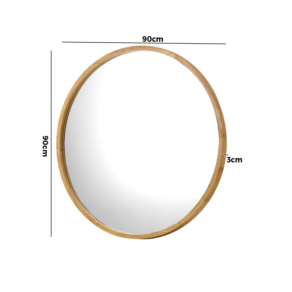 Oikiture Wall Mirrors Round 90cm Wooden Set of 2