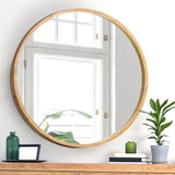 Oikiture Wall Mirrors Round 90cm Wooden Set of 2 - 45-Degree Angle