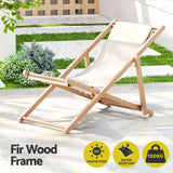 Gardeon Outdoor Deck Chair Wooden Sun Lounge Folding Beach Patio Furniture Beige - Top-Down View