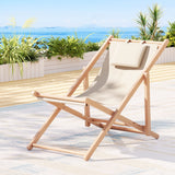 Gardeon Outdoor Deck Chair Wooden Sun Lounge Folding Beach Patio Furniture Beige - Close-Up Angle