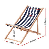 Gardeon Outdoor Deck Chair Wooden Sun Lounge Folding Beach Patio Furniture Blue - Front View
