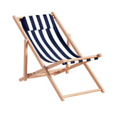 Gardeon Outdoor Deck Chair Wooden Sun Lounge Folding Beach Patio Furniture Blue - Side View