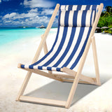 Gardeon Outdoor Deck Chair Wooden Sun Lounge Folding Beach Patio Furniture Blue - Close-Up Angle