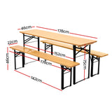 Gardeon Wooden Outdoor Foldable Bench Set - Natural - Front View