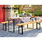 Gardeon Wooden Outdoor Foldable Bench Set - Natural - Close-Up Angle