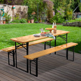 Gardeon Wooden Outdoor Foldable Bench Set - Natural - Low Angle