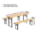Gardeon 3 PCS Outdoor Furniture Dining Set Lounge Setting Patio Wooden Bench - Front View