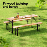 Gardeon 3 PCS Outdoor Furniture Dining Set Lounge Setting Patio Wooden Bench - Top-Down View