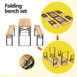 Gardeon 3 PCS Outdoor Furniture Dining Set Lounge Setting Patio Wooden Bench - Rear View