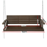 Gardeon Porch Swing Chair with Chain Outdoor Furniture 3 Seater Bench Wooden Brown - Front View