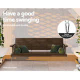 Gardeon Porch Swing Chair with Chain Outdoor Furniture 3 Seater Bench Wooden Brown - Top-Down View