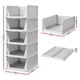 Artiss 5 Pack Stackable Plastic Storage Foldable Closet Organizers - Side View