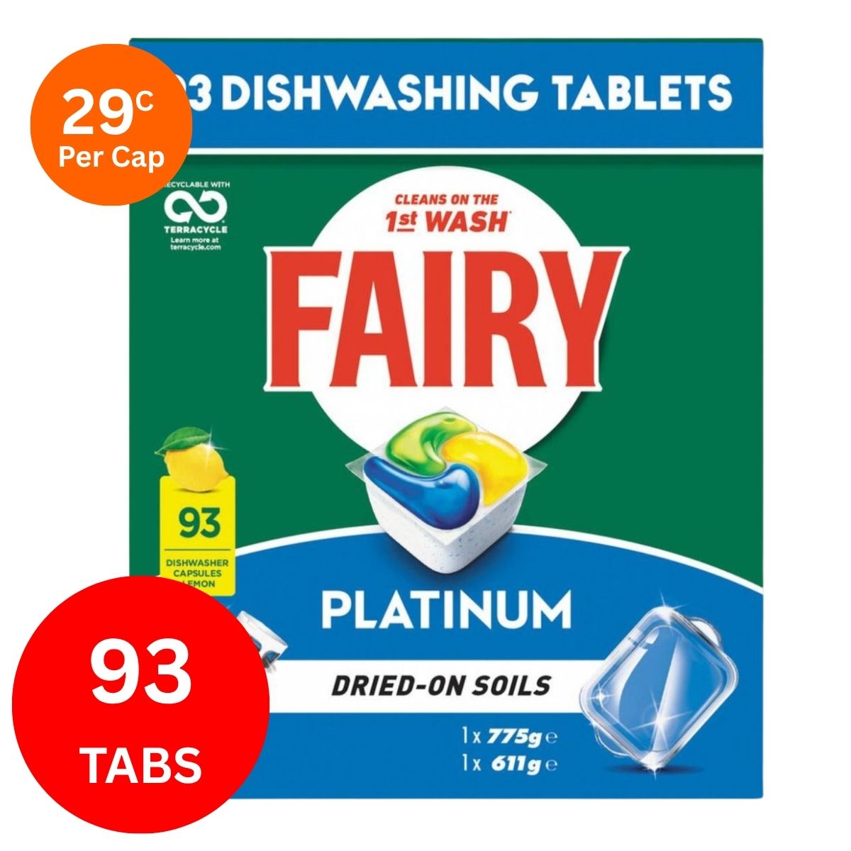 Fairy Platinum x 93 Lemon Dishwasher Tablets-2006732779219456000
