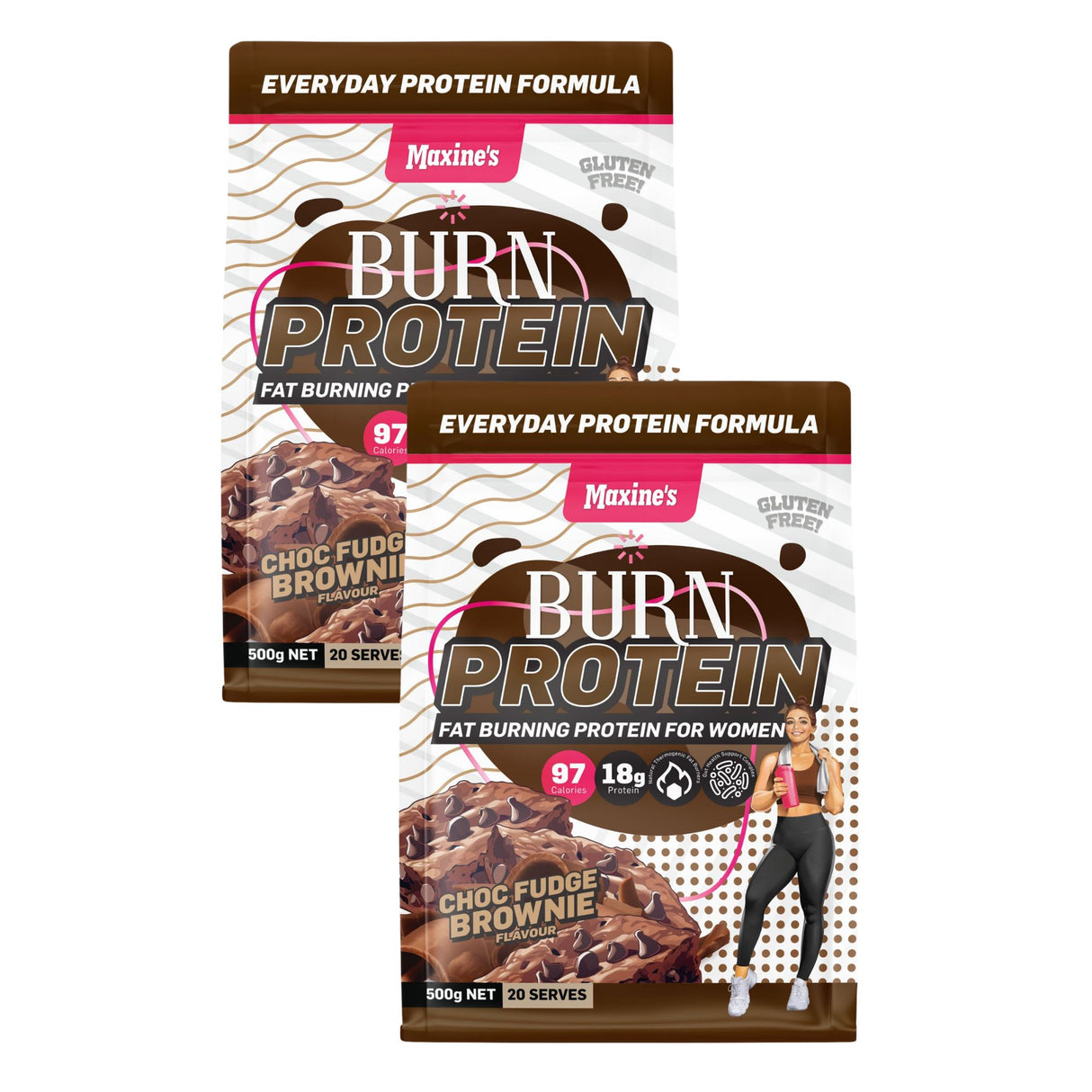 Maxines Burn Protein Choc Fudge Brownie 500g x2-2017004947014553600
