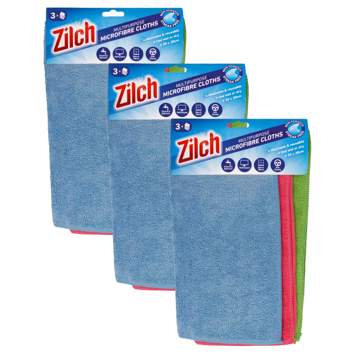 3x Zilch 30x30cm Microfibre Cloth 3pk-2018816606741860353