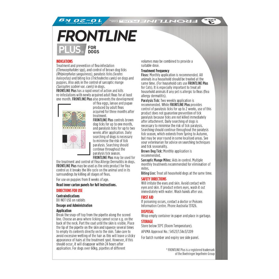 Frontline Plus Dog 10-20kg Blue Medium 3pk-2006732760781295617
