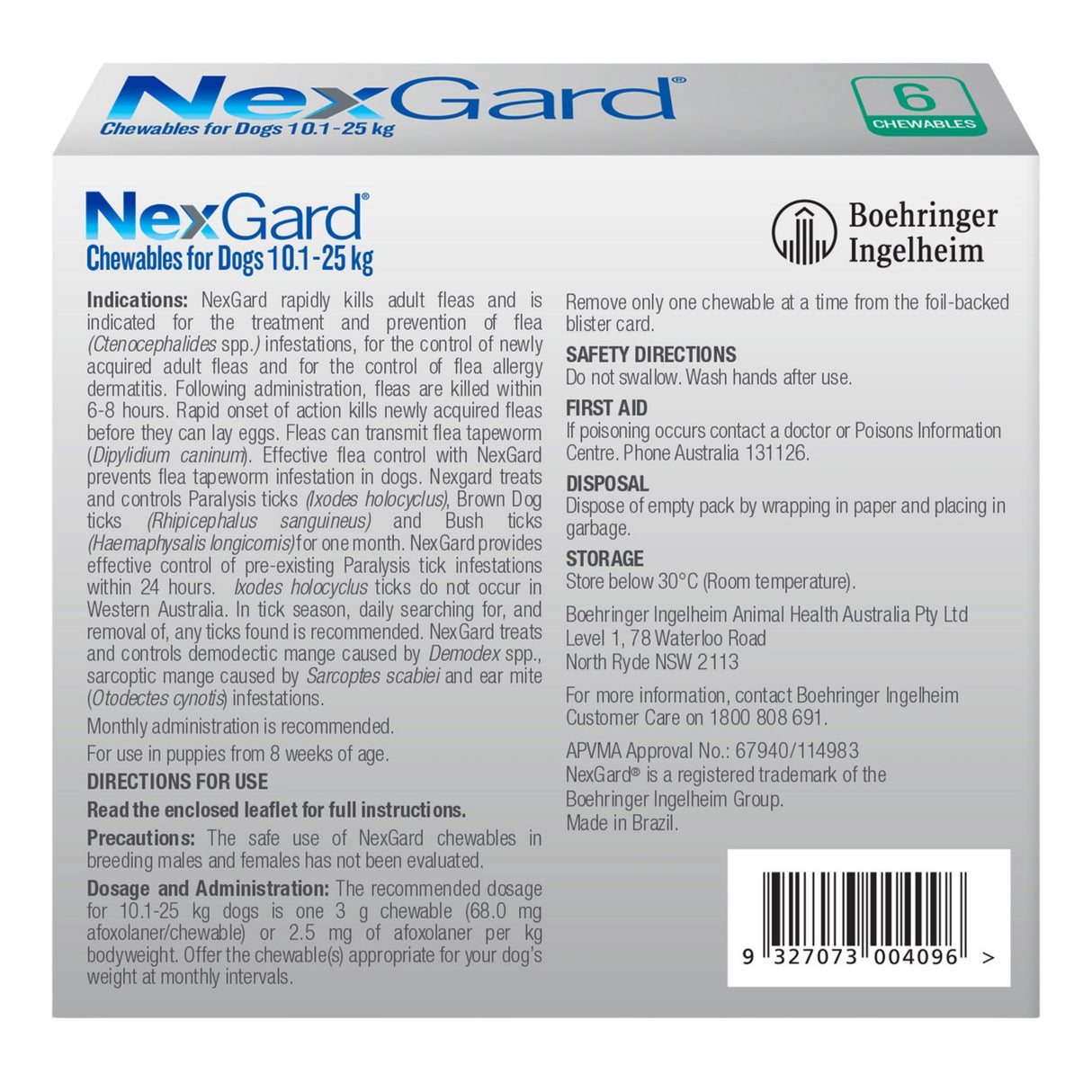 Nexgard Large Dogs 10.1-25Kg Green 6pk-2017004949434667009