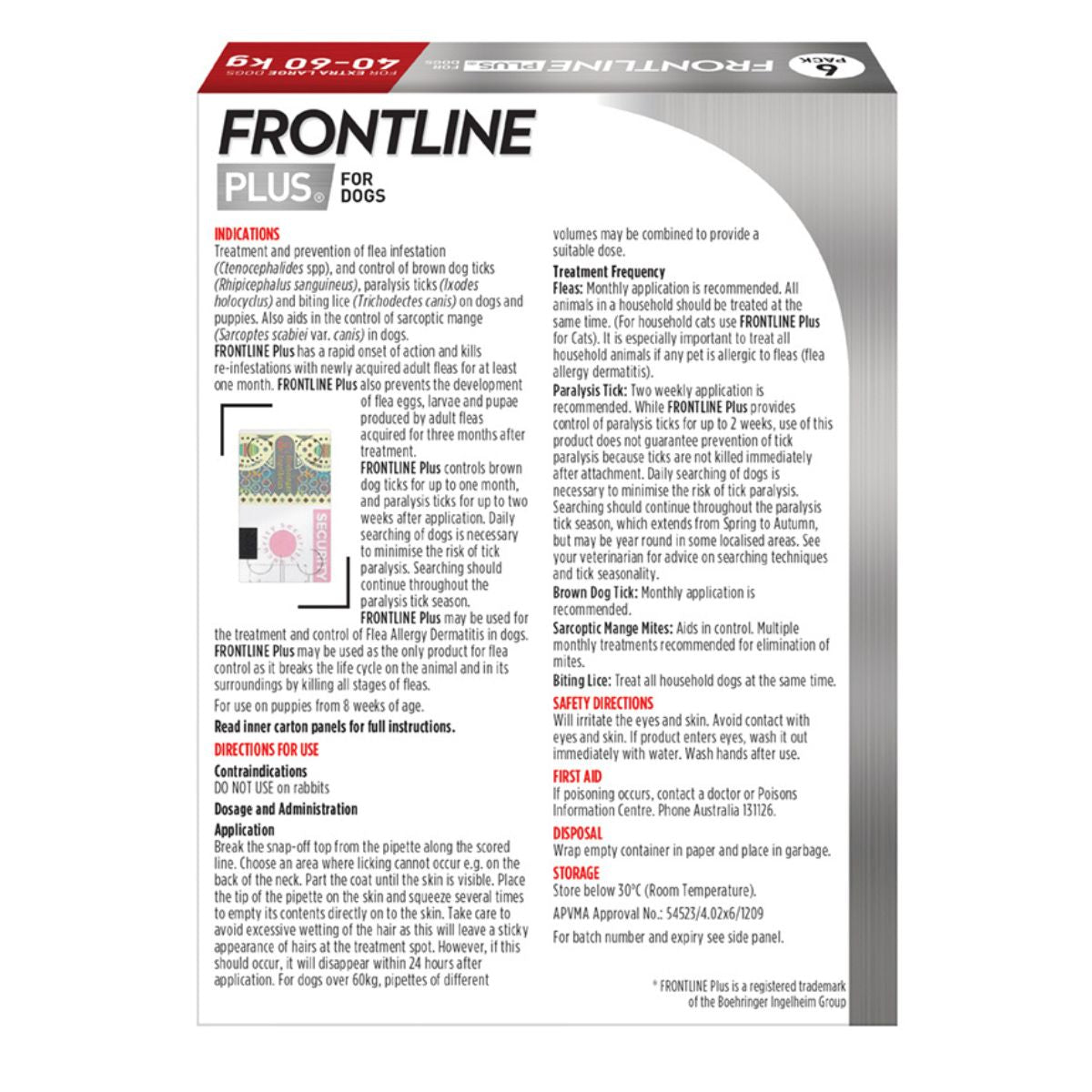 Frontline Plus Dog 40-60kg Red X/Large 6pk-2018816685938708481